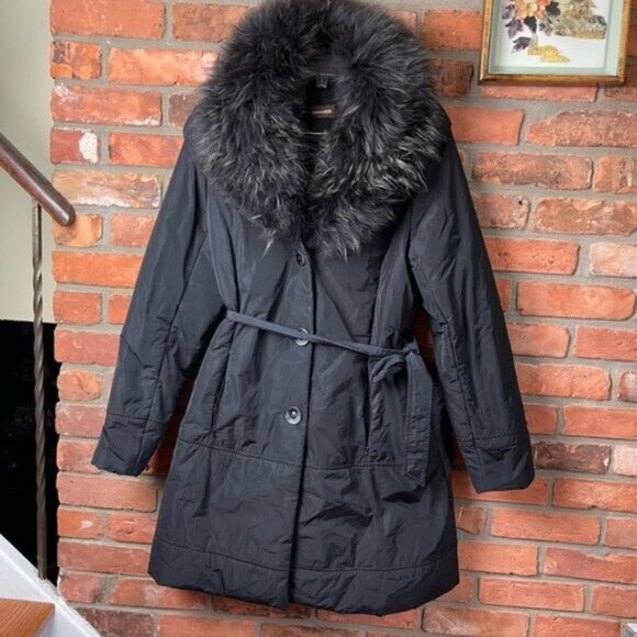Danier Leather Puffer Nylon Coat Removable Fur Collar Zip Pockets Parka Jacket M - Picture 1 of 16